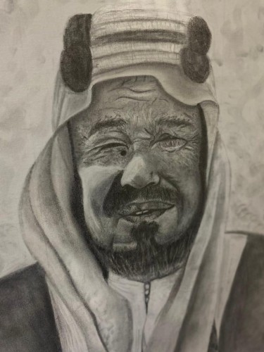 ‘الملك عبدالعزيز ‘ رحمه الله لوحة فنية للفنان التشكيلي عيسى قبيسي أحد أبناء مركز مسلية